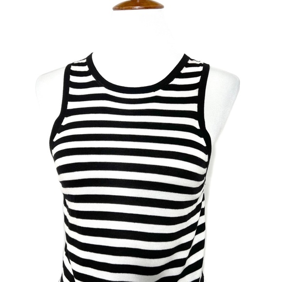 SOLD-Trina Turk Black & White Striped Sleeveless Knit Tank Top - Picture 3 of 8